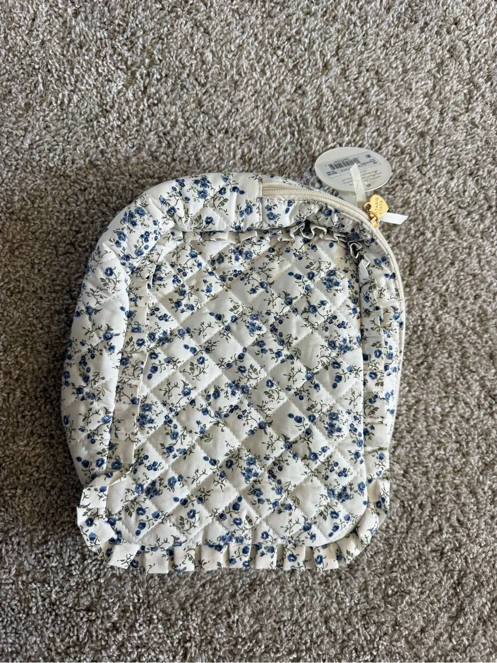 Altar'd State Cream Quilted Pouch with Blue Floral Print - Picture 2 of 4